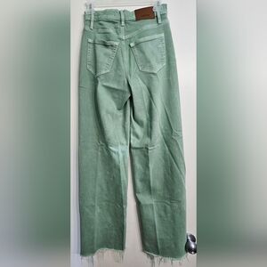 Mint Green Wide Leg High-Waisted Acid Wash Raw Hem Hidden Denim Jeans Sz 24